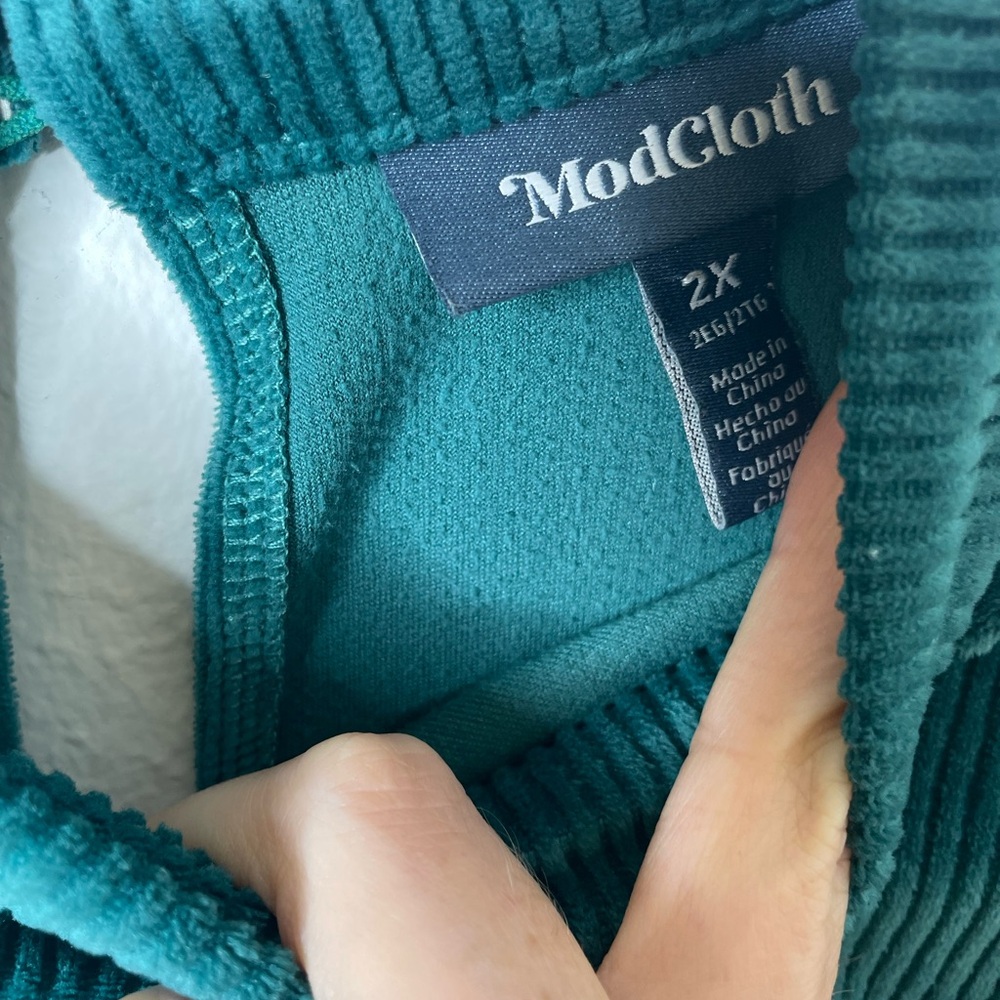 ModCloth Corduroy‎ Ribbed Green Bodycon Midi Dress Mock Neck Women's Size 2X - Picture 2 of 7